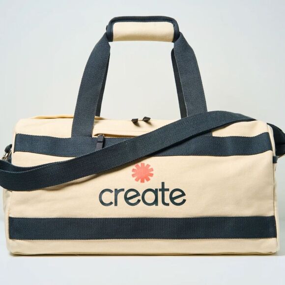 New Limited Edition Create Cream & Gray Canvas Travel Duffle Bag - Picture 2 of 8